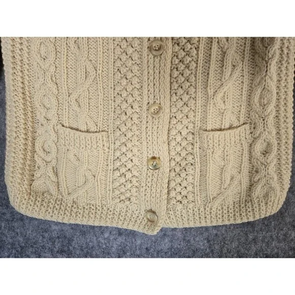 Vtg Cyril Cullen Original Irish 100% Wool Knit Fishermans Cardigan Sweater Large - Picture 5 of 13